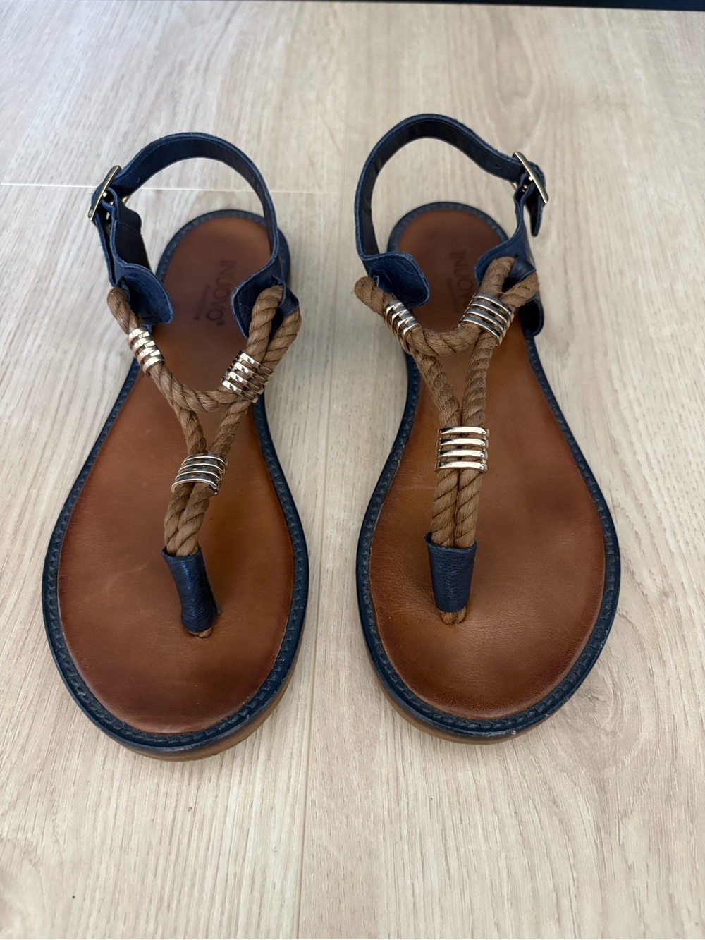 Inuovo Blue Leather and Rope Sandals